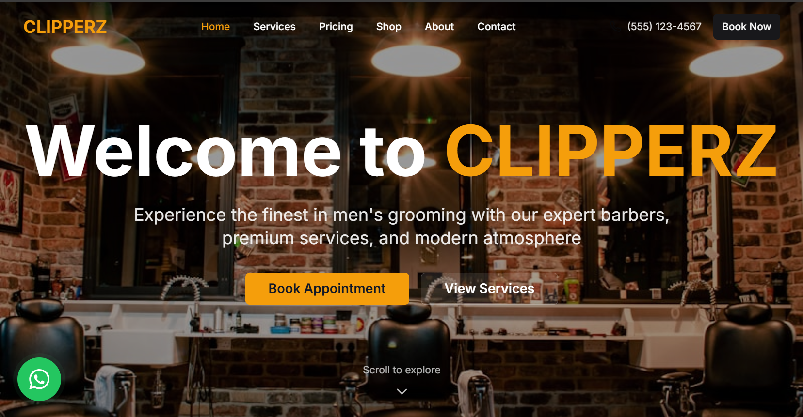 CLIPPERZ salon homepage with modern design and booking system